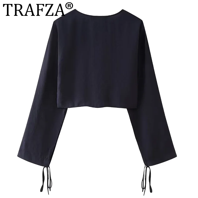 TRAFZA Women Solid Loose Cropped Shirts Top Fashion Woman Versatile Streetwear Female Shirt Tops