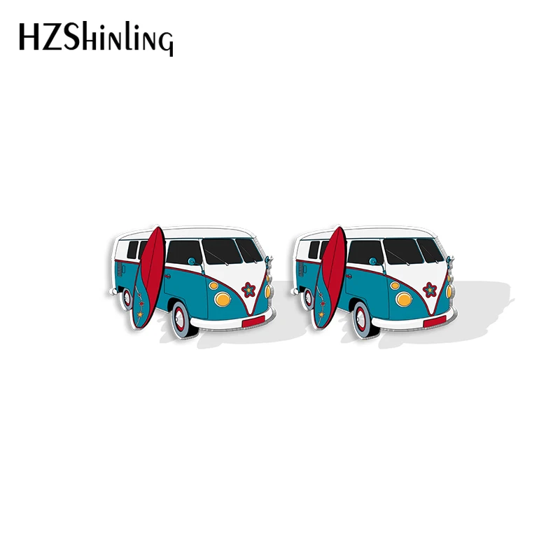 2023 New Hippie Van Stud Earring Travel Bus Acrylic Resin Earrings Epoxy Handmade Jewelry Gifts Friends