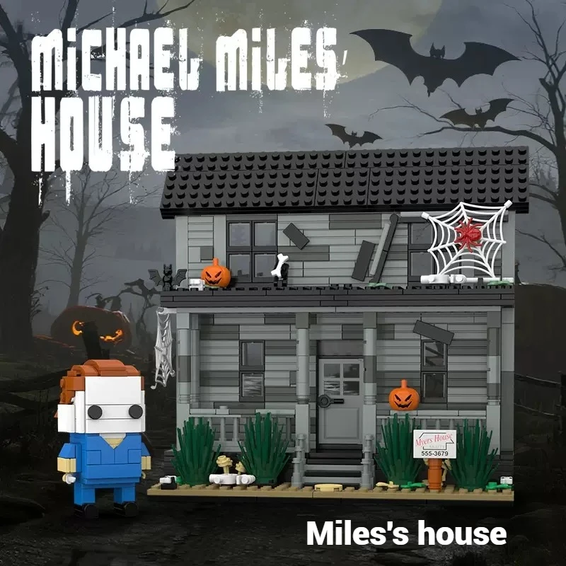 

Halloween children's building blocks novelty toy gifts, scary haunted house model assembly ornaments, holiday DIY toy ornaments