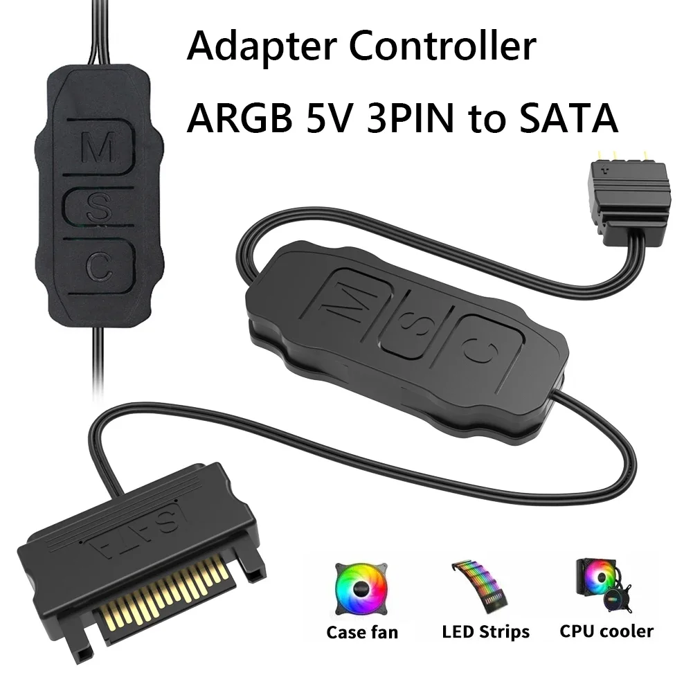 ARGB Controller 5V 3pin To SATA Power Supply Mini RGB Controller 3PIN Hub For Computer Cpu Case Cool Fan LED Light Radiator