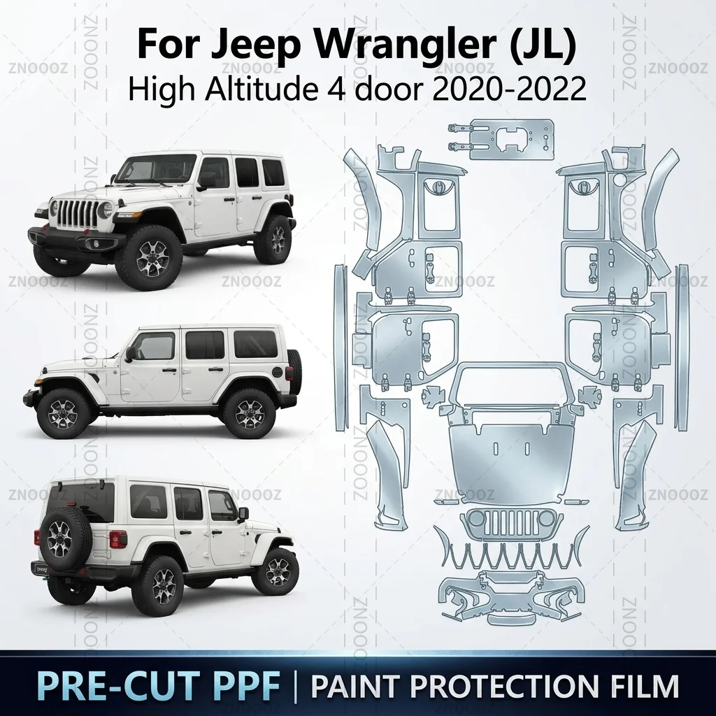 Für 2020-2022 Jeep Wrangler JL High Altitude 4-Türer 8,5 Mil Vorgeschnittene PPF Lackschutzfolie für das Gesamtfahrzeug Glänzend Transparent Matt Schwarz