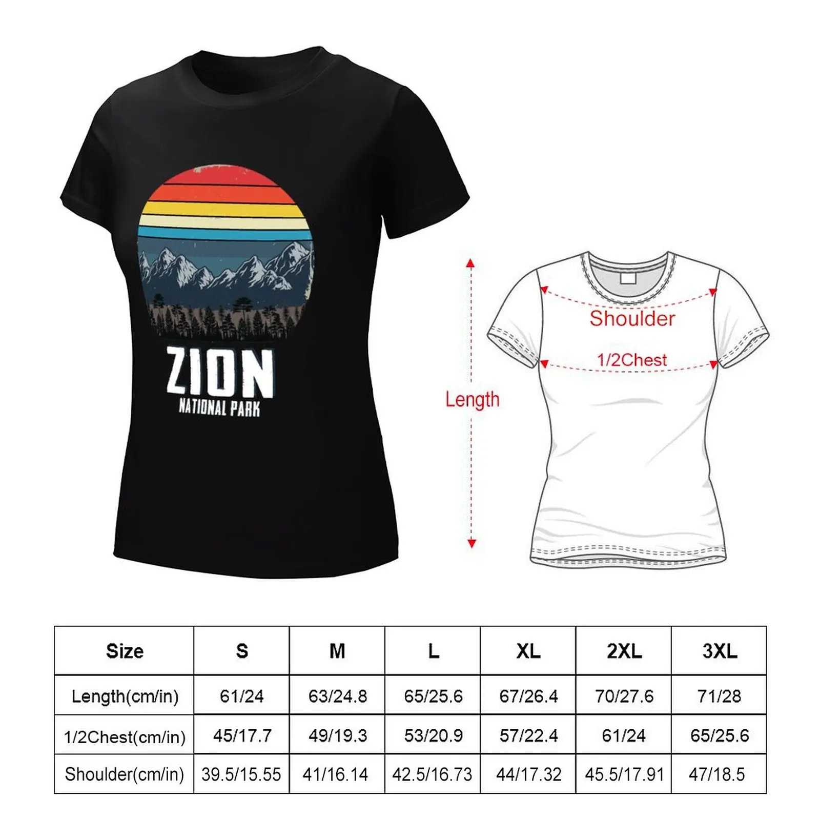 Zion National Park Vintage Sunset Travel/Camping T Shirt T-Shirt cute clothes tops female white t shirts for Women