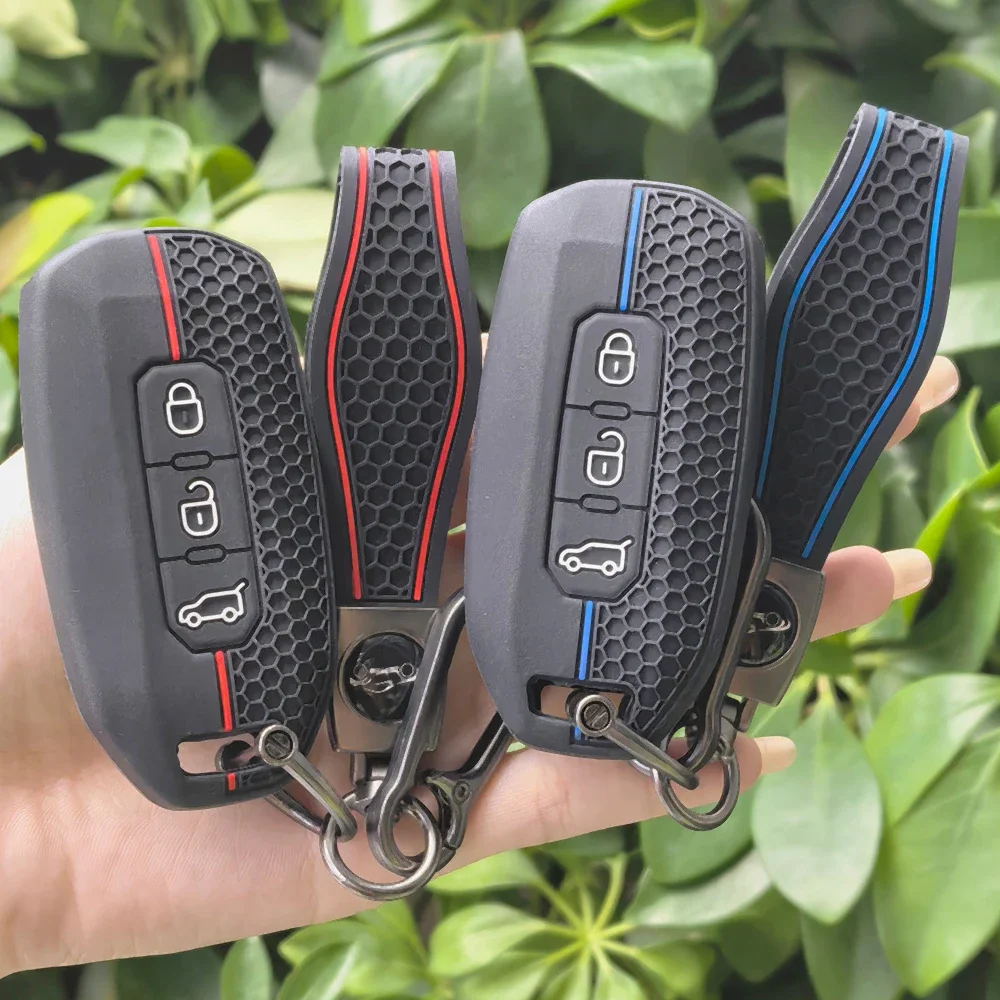 Silicone 3 Buttons Car Smart Key Cover Case Bag Fob Shell Holder for Ford Territory EV Key Protector Keychain Accessories
