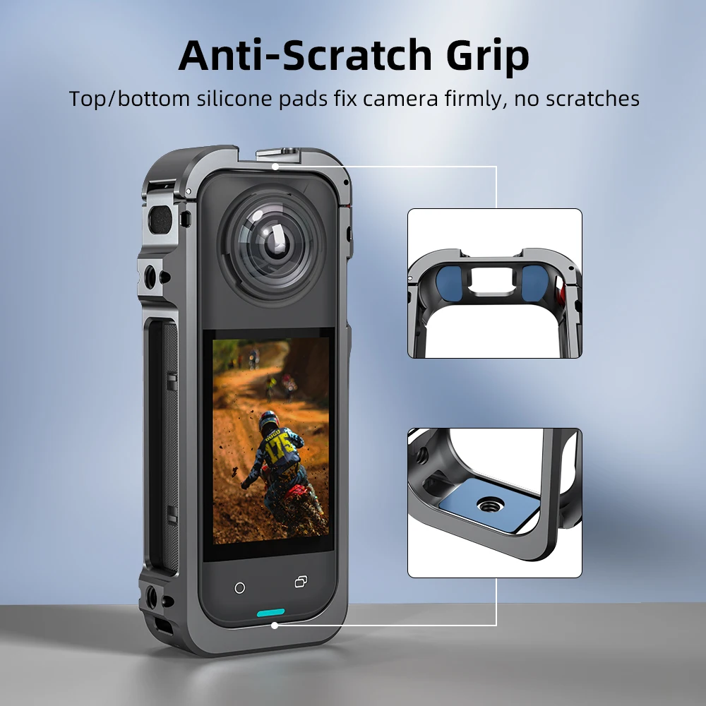 حافظة واقية من سبائك الألومنيوم لإطار الكاميرا Insta360 X5 قفص أرنب مع غطاء لعدسة السيليكون حذاء بارد وخيوط 1/4 بوصة