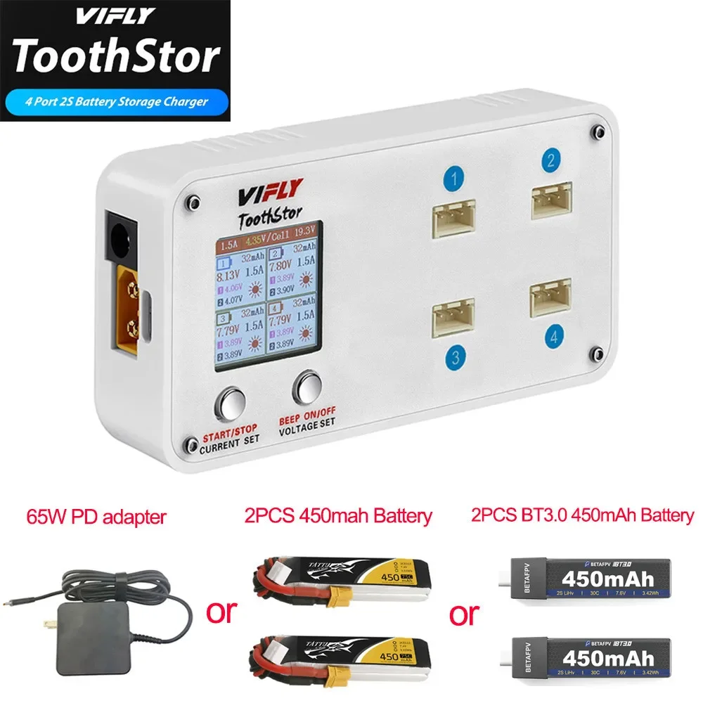 VIFLY ToothStor 4 Port 2S Balance Charger With Storage Mode LCD Display LiHV/LiPo Battery For RC FPV Freestyle Racing Drone