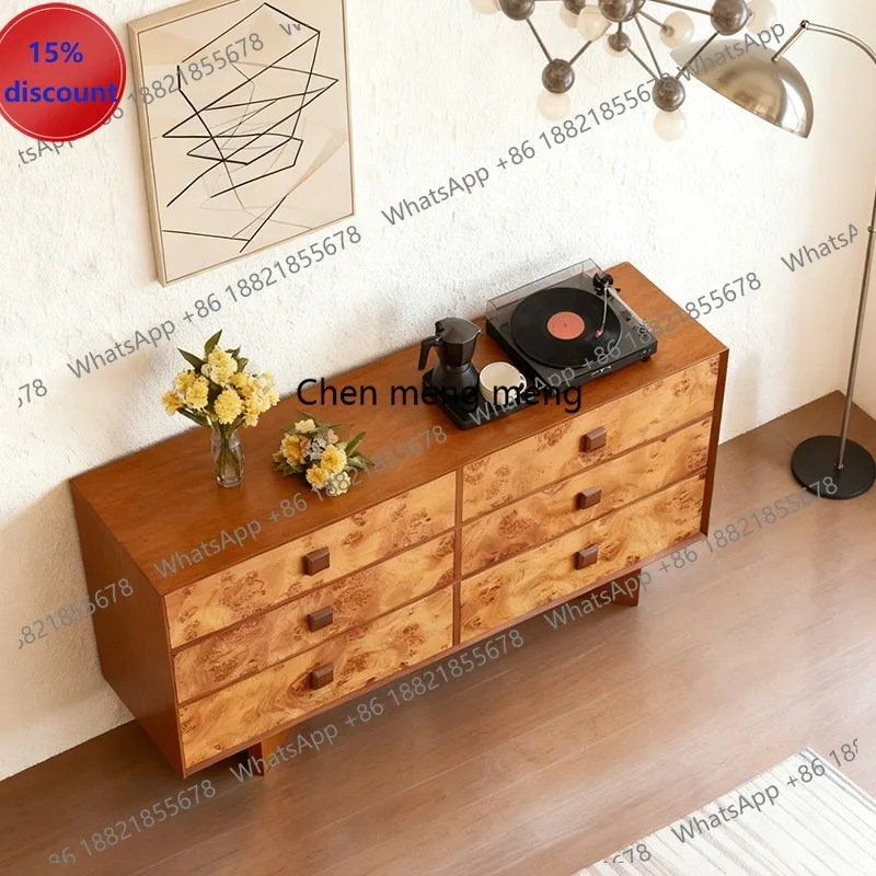 

M182 Mid-Century Chest of Drawers Solid Wood French Living Room Red Oak Storage Nodule Bark Sideboard