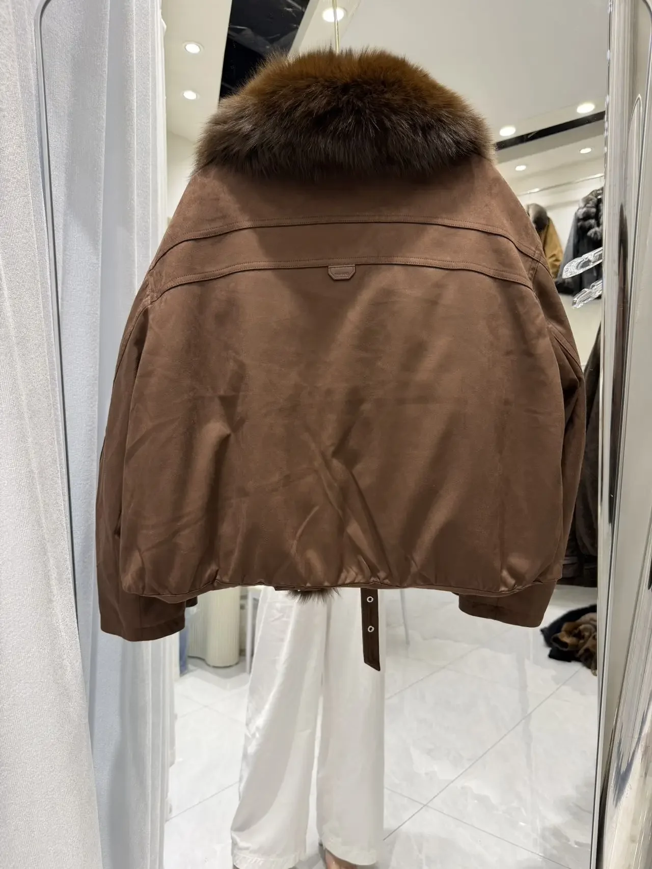 OFTBUY Large Real Fox Fur Collar White Duck Down Coat Women Jacket Winter Warm Thick Belt Detail Fashion Outerwear