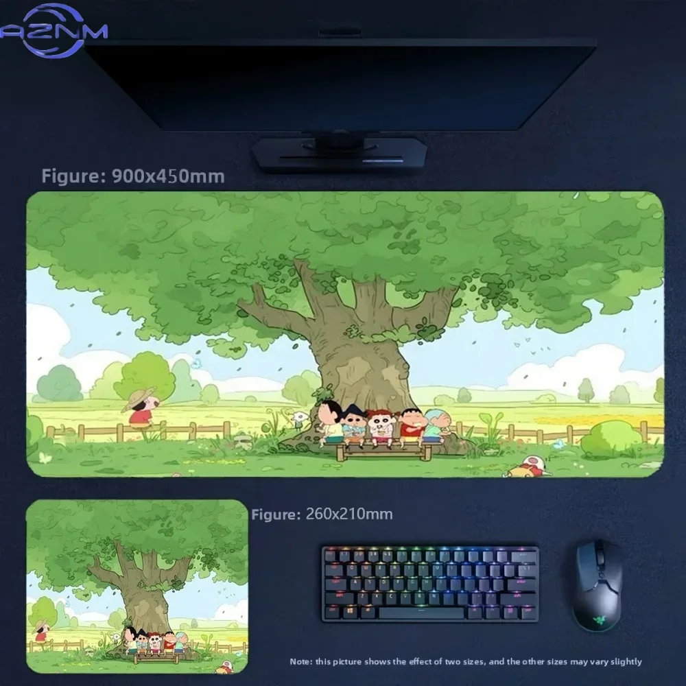 Anime Crayon Shin‑chan Friends Resting Under Giant Tree Large Mousepad, Rubber Non‑Slip Extended Gaming Desk Mat, Waterproof Ant