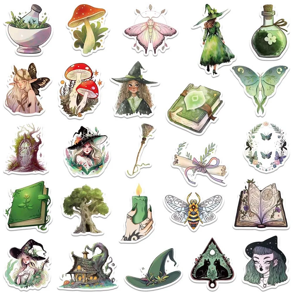 10/50Pcs Cute Forest Witch Magic World Stickers Aesthetic DIY Scrapbooking Skateboard Laptop Phone Fridge Car Decoration Sticker