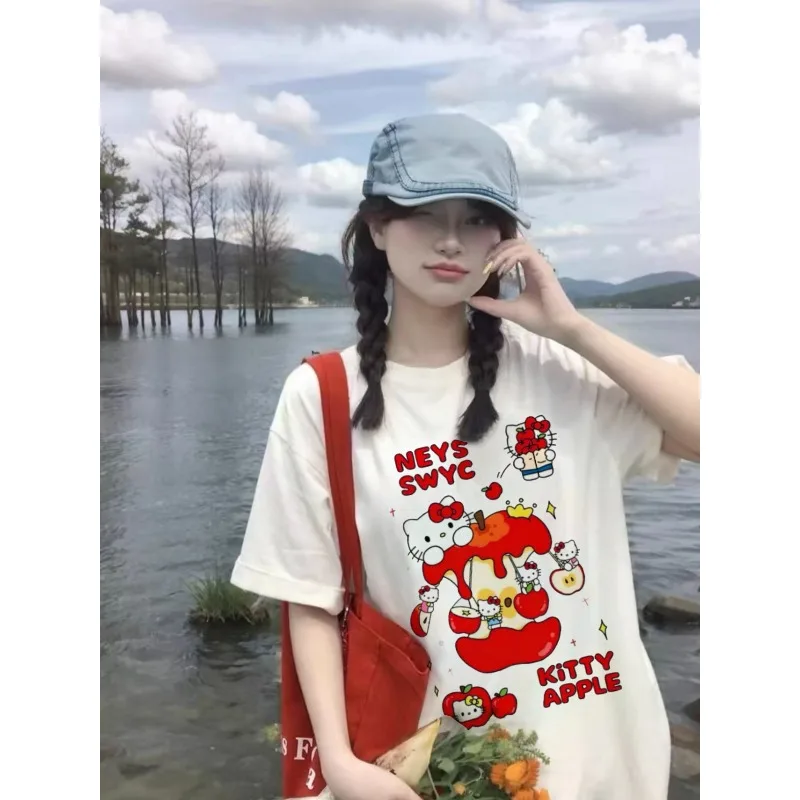 

Новая быстросохнущая футболка с короткими рукавами и 3D принтом KT Cat для женщин, летняя повседневная футболка, универсальный топ Ins