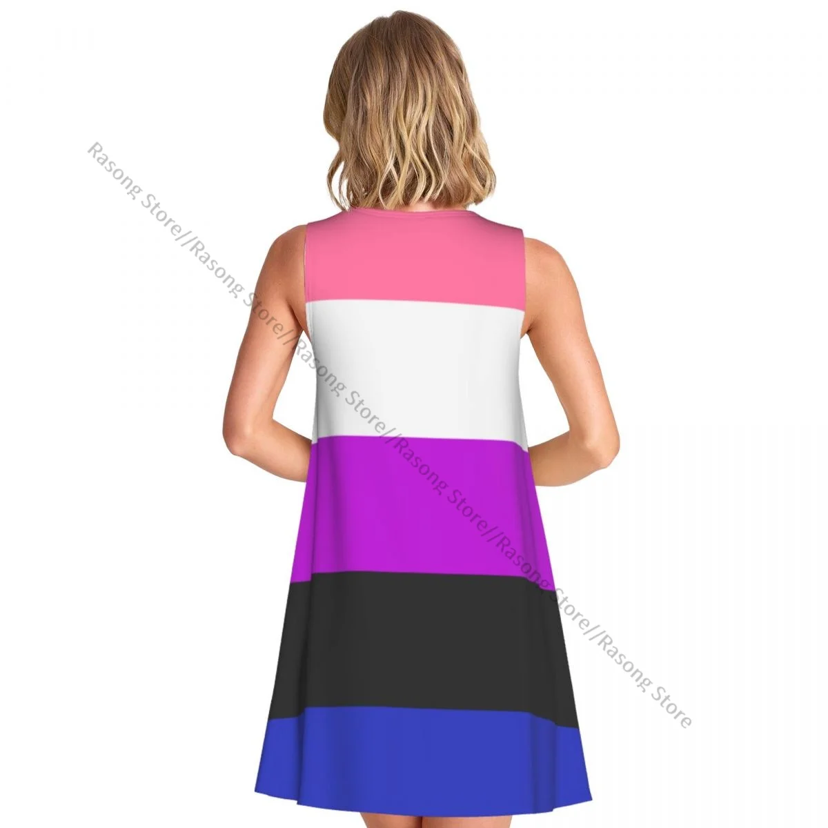فستان نسائي Genderfluid Pride Flag صيفي كاجوال تي شيرت للشاطئ يغطي فستان بدون أكمام
