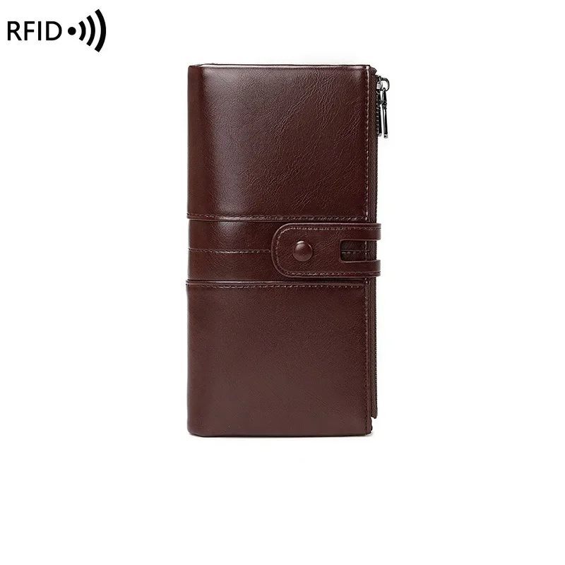 

Wallet Women's 2025 New RFID Anti-Magnetic Wallet Retro Oil Wax Leather Clutch Multifunctional Women Long Wallets