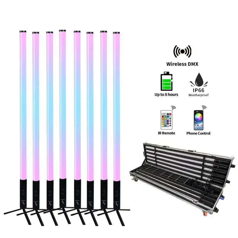 Wireless 360 Outdoor DMX RGB Battery LED Pixel Tube Bar Stage Lights