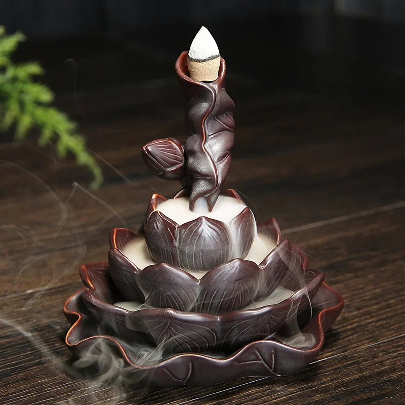 1pc Lotusblumen brenner Lotus teich Rückfluss Weihrauch kegel Brenner kreative Wohnkultur Weihrauch halter Räucher gefäß-(ohne Weihrauch)