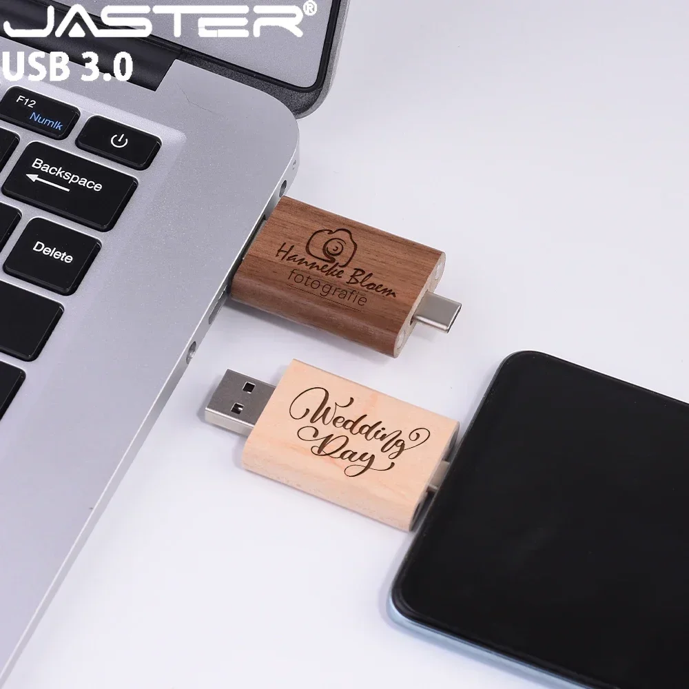 10PCS/LOT TYPE-C 2in1 Wooden USB 3.0 Flash Drives 128GB Free Custom Logo Pen Drive 64GB High Speed Memory Stick 32GB 16GB U Disk