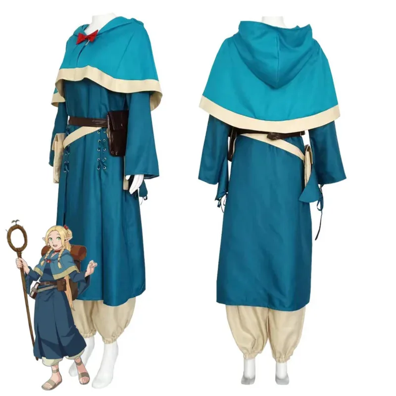 Аниме Delicious in Dungeon Marcille, карнавальный костюм, шаль с капюшоном, униформа, парик, обувь, женский милый костюм для рождественской вечеринки, дня рождения