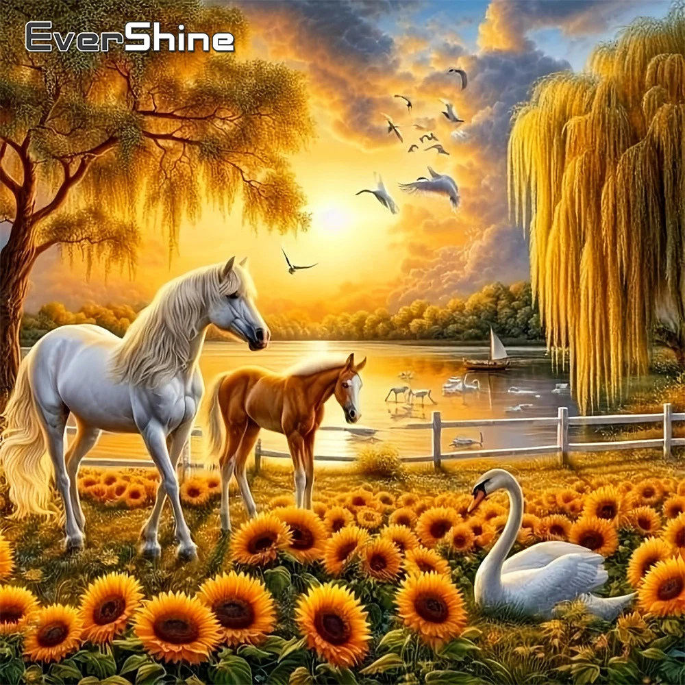 EverShine Diamantmalerei Tier Pferd Mosaik Baum Bild Strass Stickerei Sonnenblume Vollbohrung Gans Heimdekoration