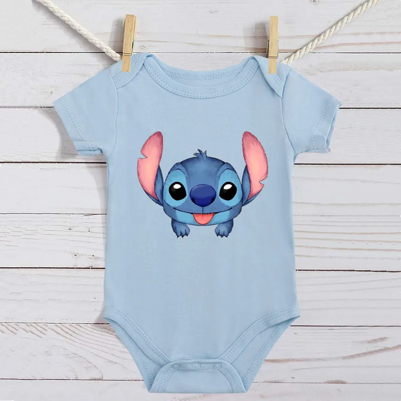 Cotton Newborn Baby Boy Girl Romper Cute Disney Lilo & Stitch Short Sleeve Jumpsuit Infant Clothes Sibling Outfits Dropship