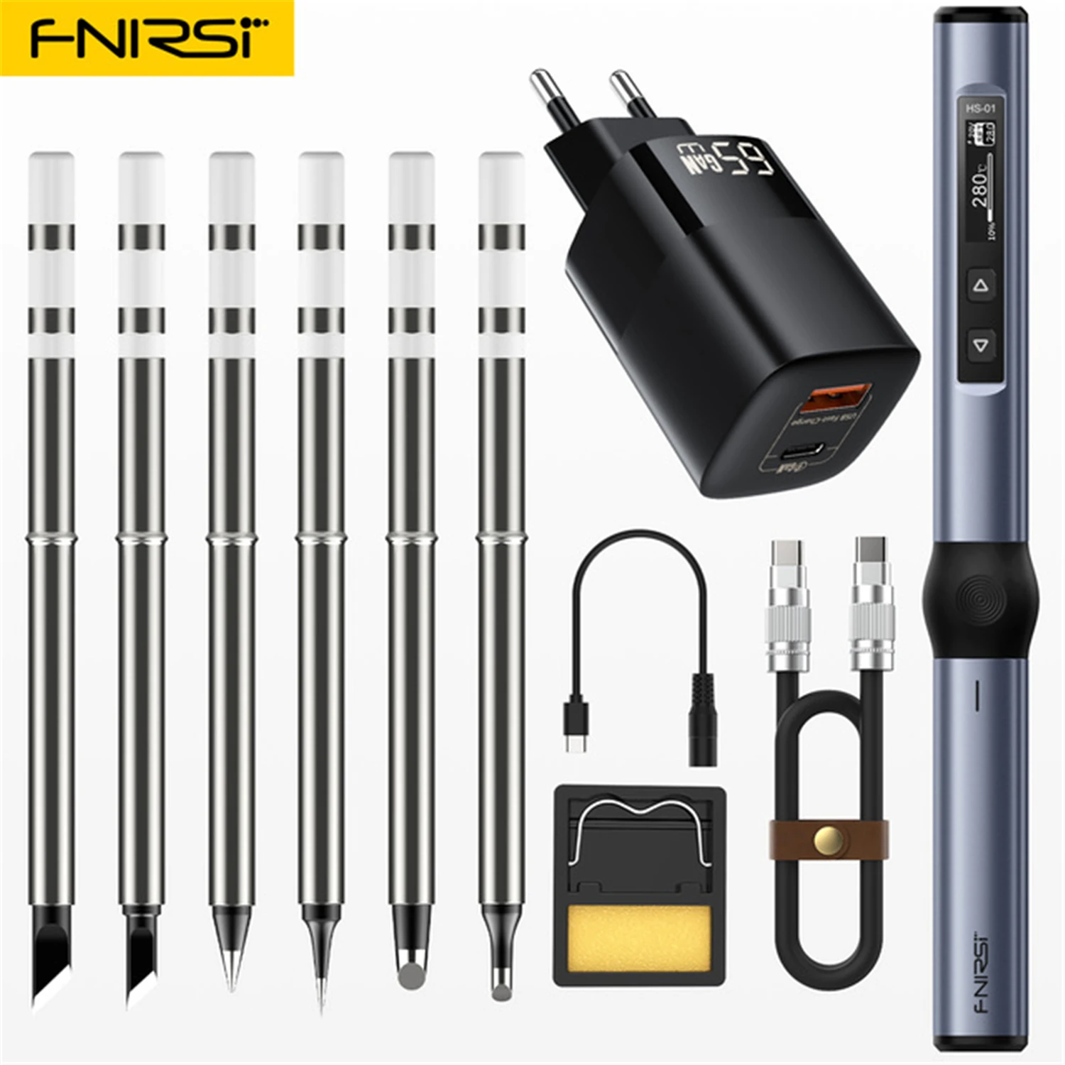 

FNIRSI HS-01 Adjustable Temperature Soldering Iron DC 24V 80-420℃ Welding Solder Rework Station PD 65W Portable Repair Tool