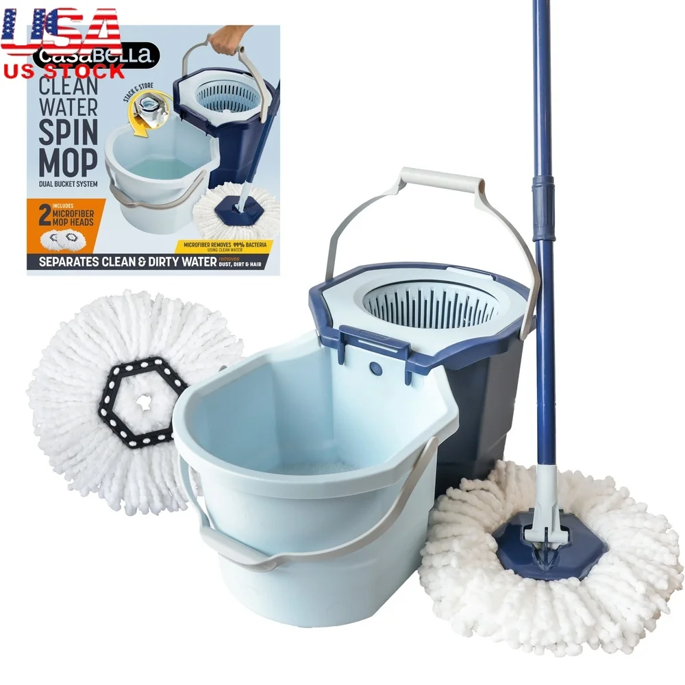 

Швабра для чистой воды с дополнительными насадками для заправки, 2-местная система, впитывающая микрофибра, простая в использовании педальный спиннер, съемный брызговик