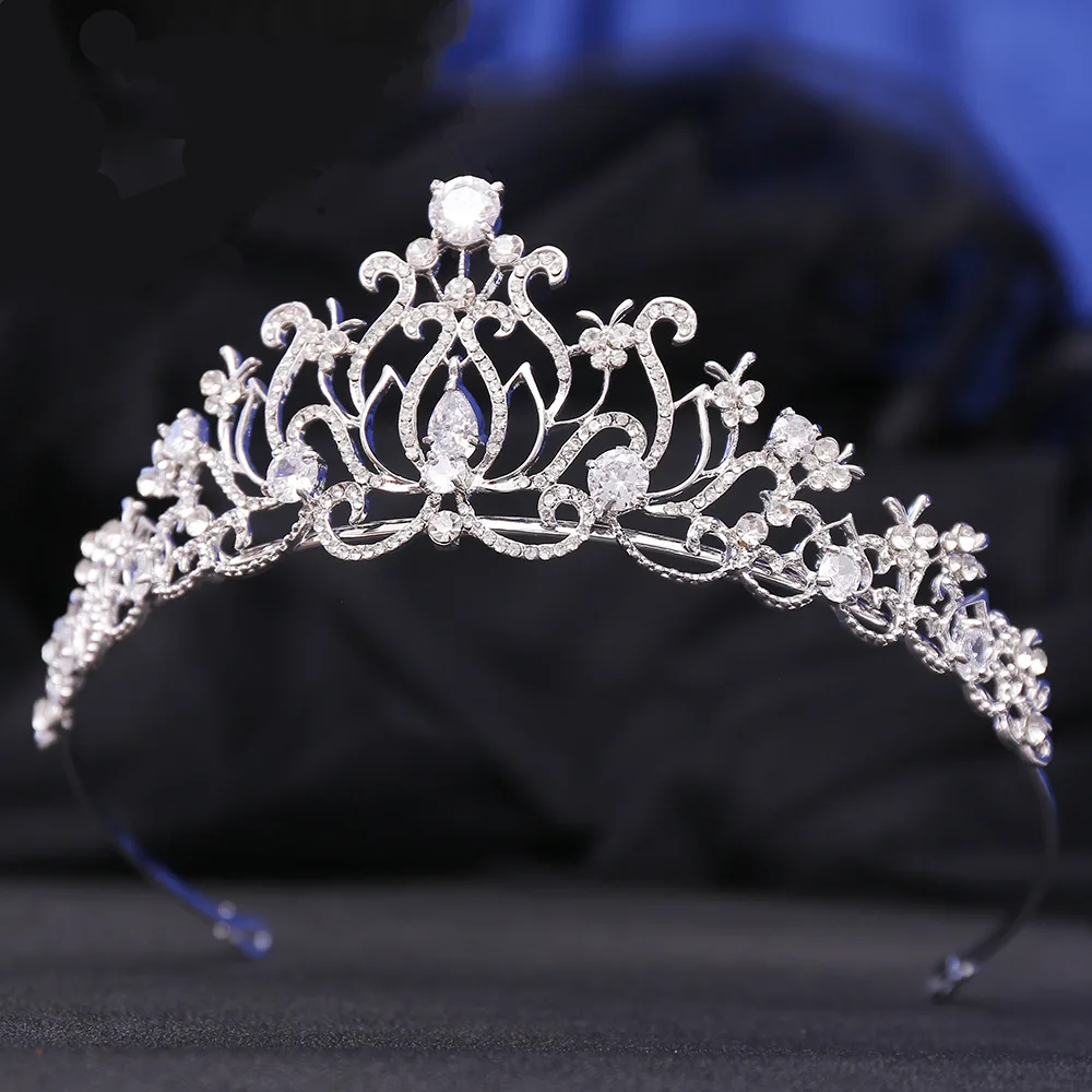 

New Wedding Bridal Crown Lotus Shaped Diamond Set AAA Zircon Birthday Walkway Head Accessories Crown
