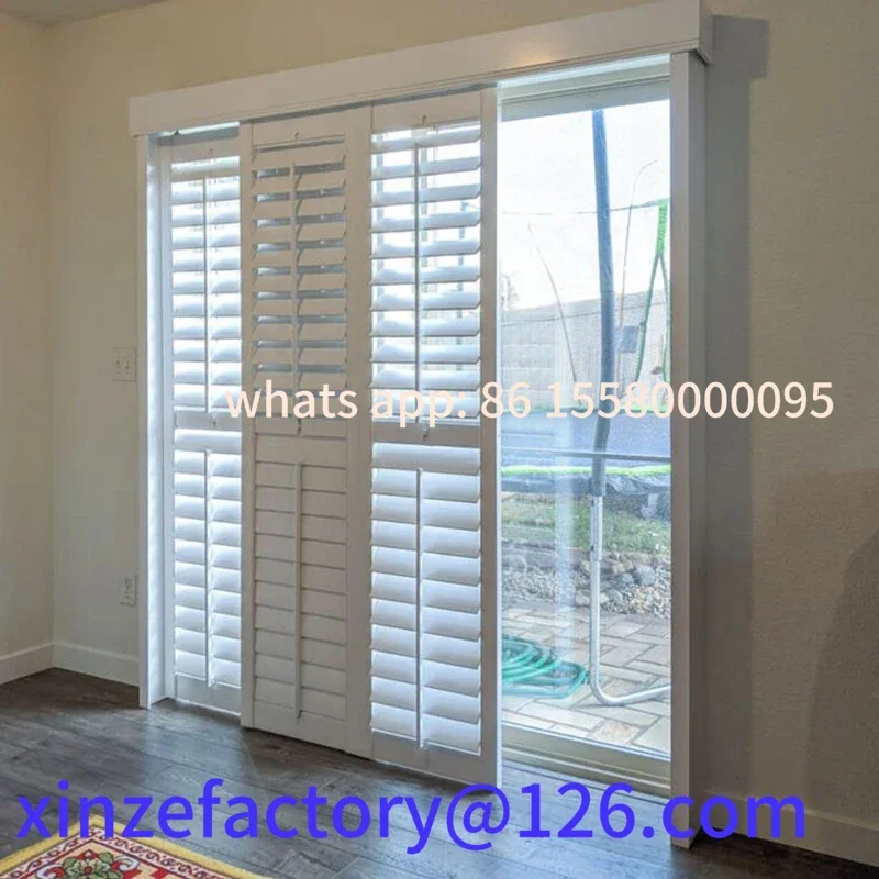 

Customizable Custom Made Plantation Shutters Fold Louver Vintage for Sliding Glass Doors Wooden