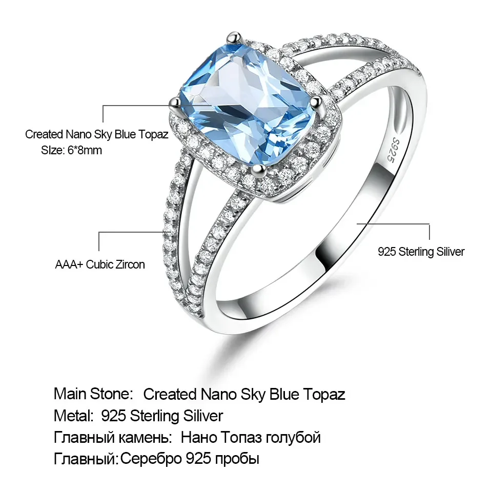 

Double Layered Ring Nano Sky Blue Rings Cushion 6*8mm Ring for Woman 925 Silver Ring Birthday Gift