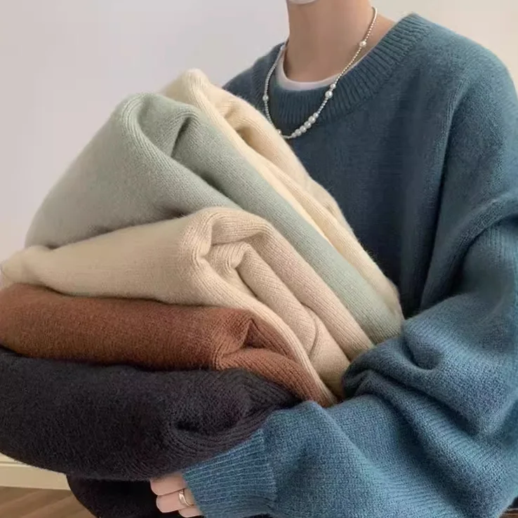 

Корейские модные свитера мужские осенние однотонные шерстяные свитера Slim Fit мужская уличная одежда вязаный свитер мужские пуловеры