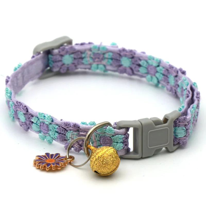 Modisches Regenbogen-Blumen-Katzenhalsband mit Glocke, Kätzchen- und Welpenhalskette, Verstellbare Schnalle, Buntes Spitzen-Kätzchenhalsband, Hundezubehör – Detail 9