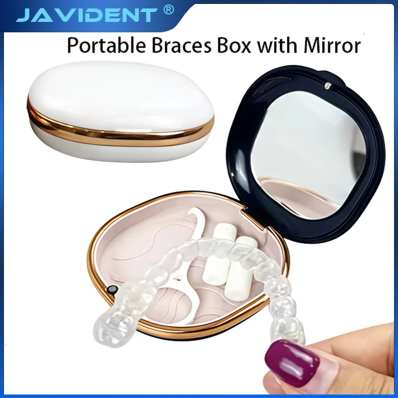 2Pcs Portable Brace Soaking Case with Mirror, Braces Case,dental appliance storage box, travel friendly denture organizer