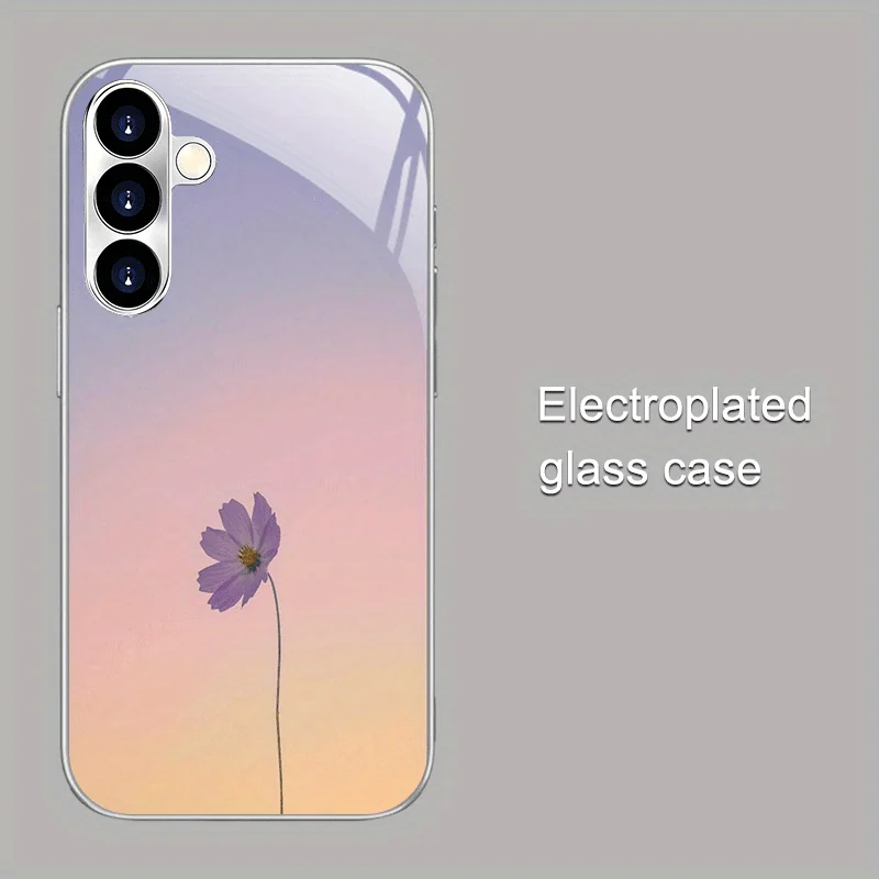 Simple lucky small flower pattern glass phone case suitable for Samsung Galaxy S26 S25 S24 S22 S21 S20 FE/Ultra/Plus anti drop