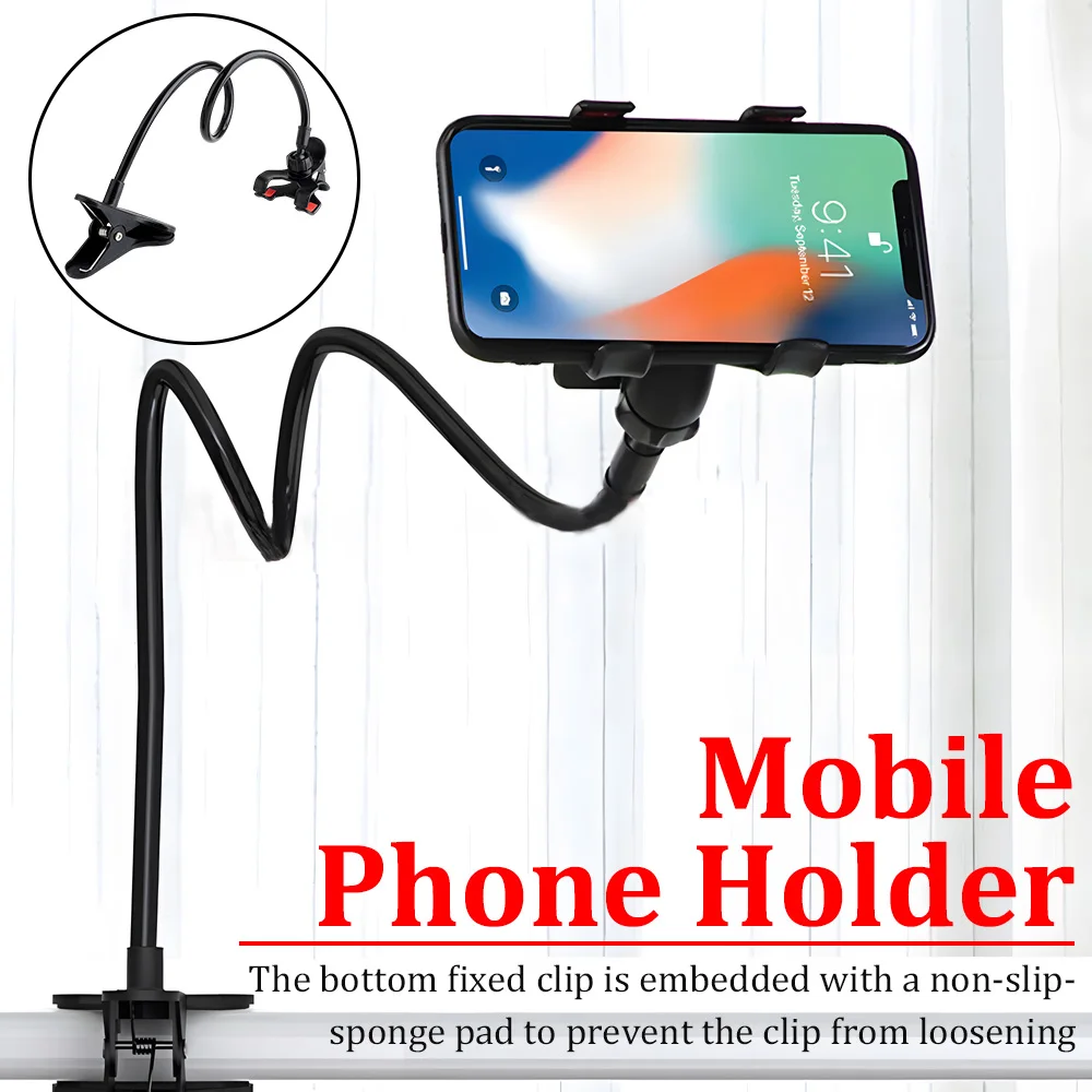 Universal Lazy Bracket Mobile Phone Holder Goose Neck Stand Stents Flexible Bed Desk Table Clip Bracket for Smartphone Holder