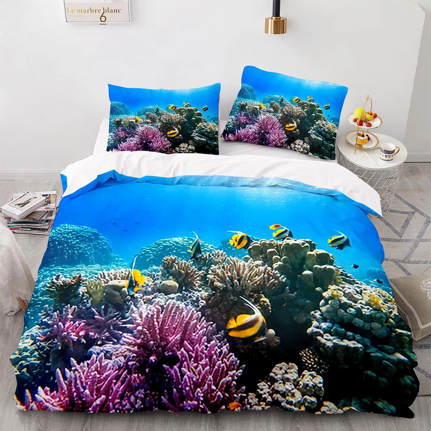 

Fish Duvet Cover Full Ocean Bedding Sets 3D Printed Underwater World With Goldfish Coral Reef Pattern Quilt Cover, Kids Teens