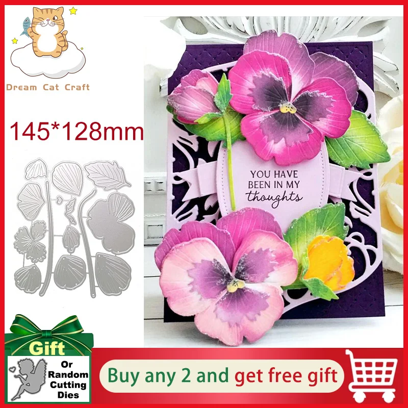 Violets Flower Leaves Plant Blooms Pansies Cutting Dies Mould Scrapbooking Embossed Photo Album Decor Card Making DIY Handicraft