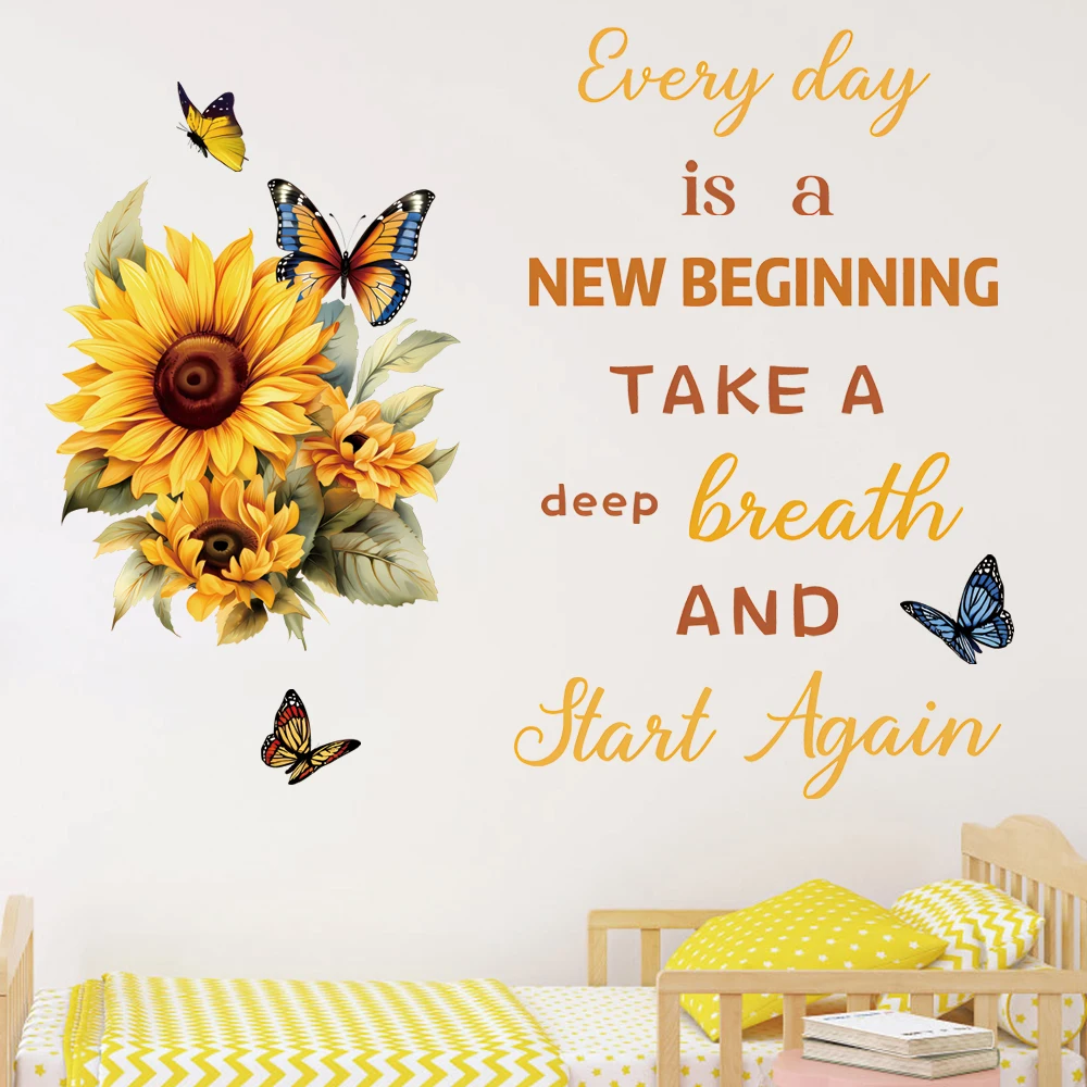 3d sunflower motivational quote wall sticker self adhesive living room bedroom family quote wall decal