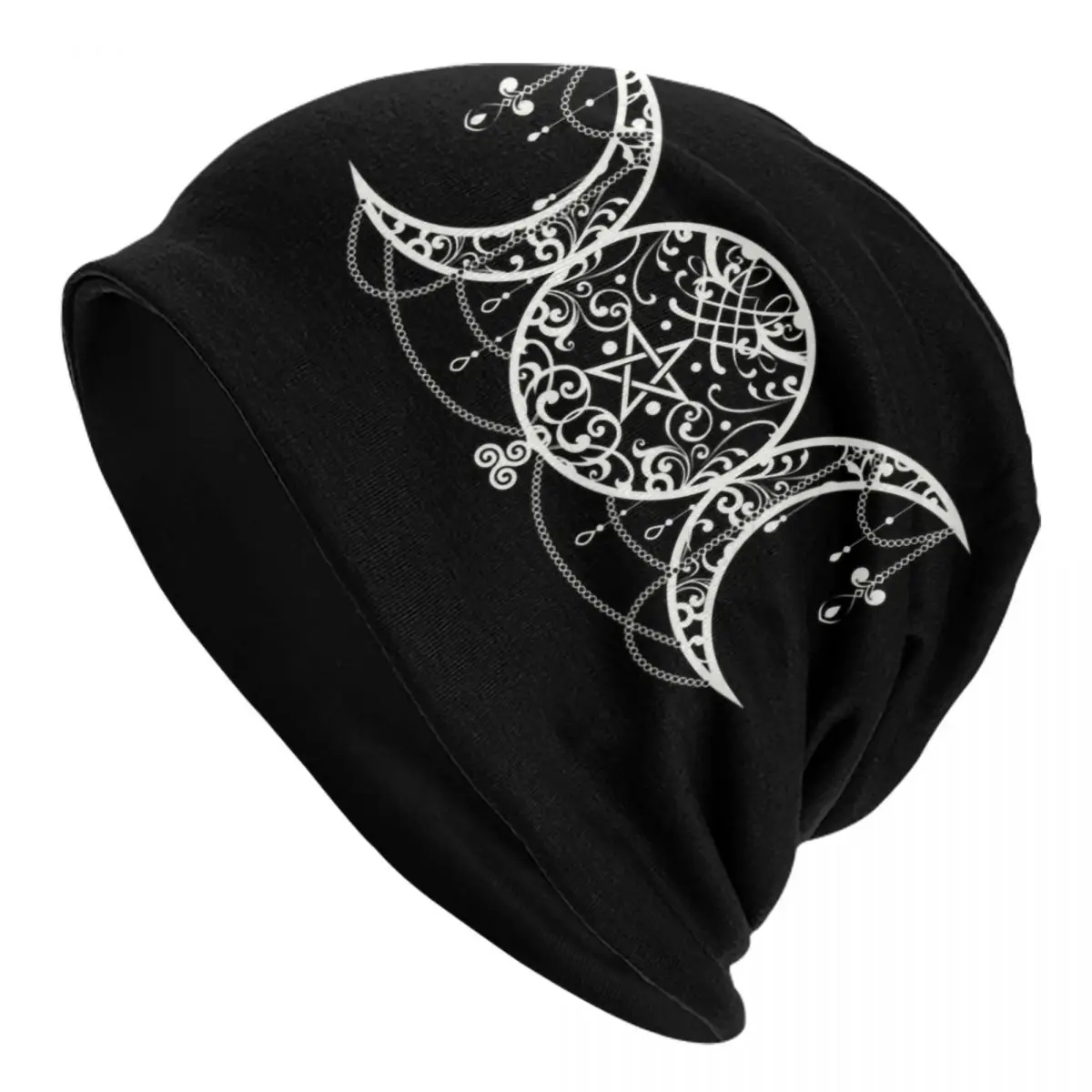 Triple Moon Goddess Skullies Beanies Caps For Men Women Unisex Hip Hop Winter Knit Hat Adult Pentagram Pagan Wiccan Bonnet Hats