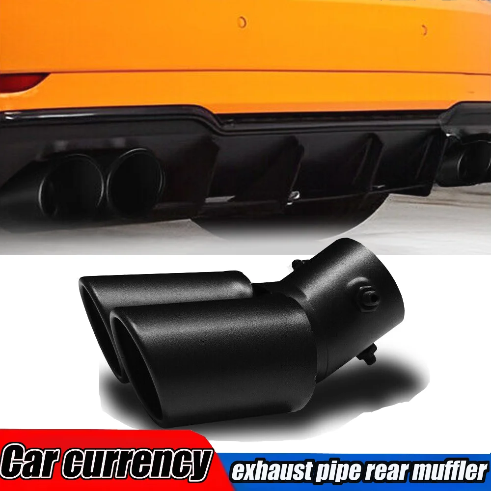 Car Refit Parts Exhaust Pipe Rear Muffler Pointed Matte Black Stainless Steel Double Exit Tail Throat Auto Ornament Accessory