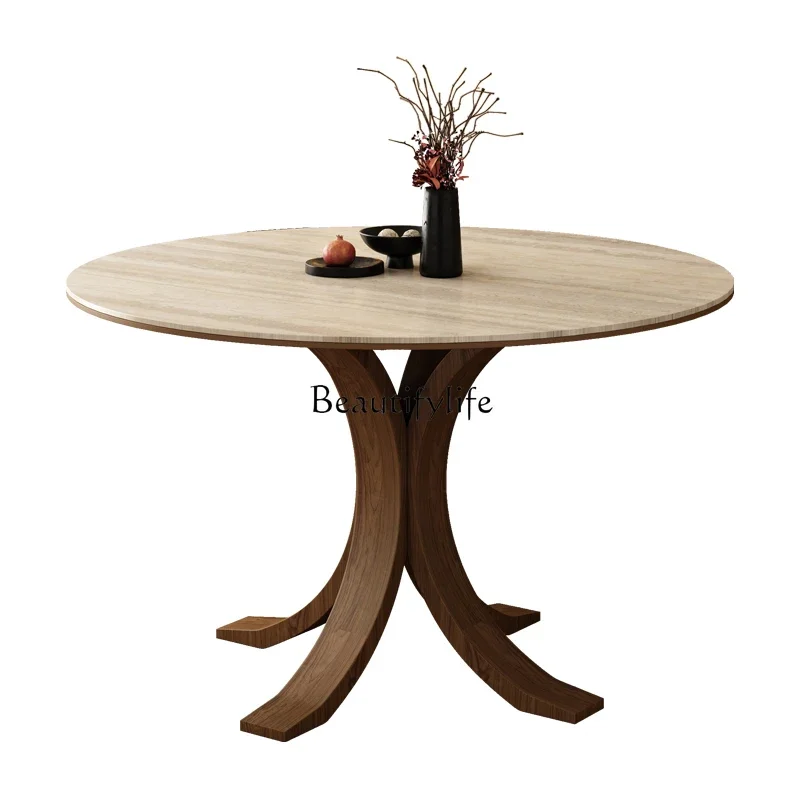 

FG40French Retro Cream Wind Tunnel Slate Dining Table Small Apartment Household round Dining Table