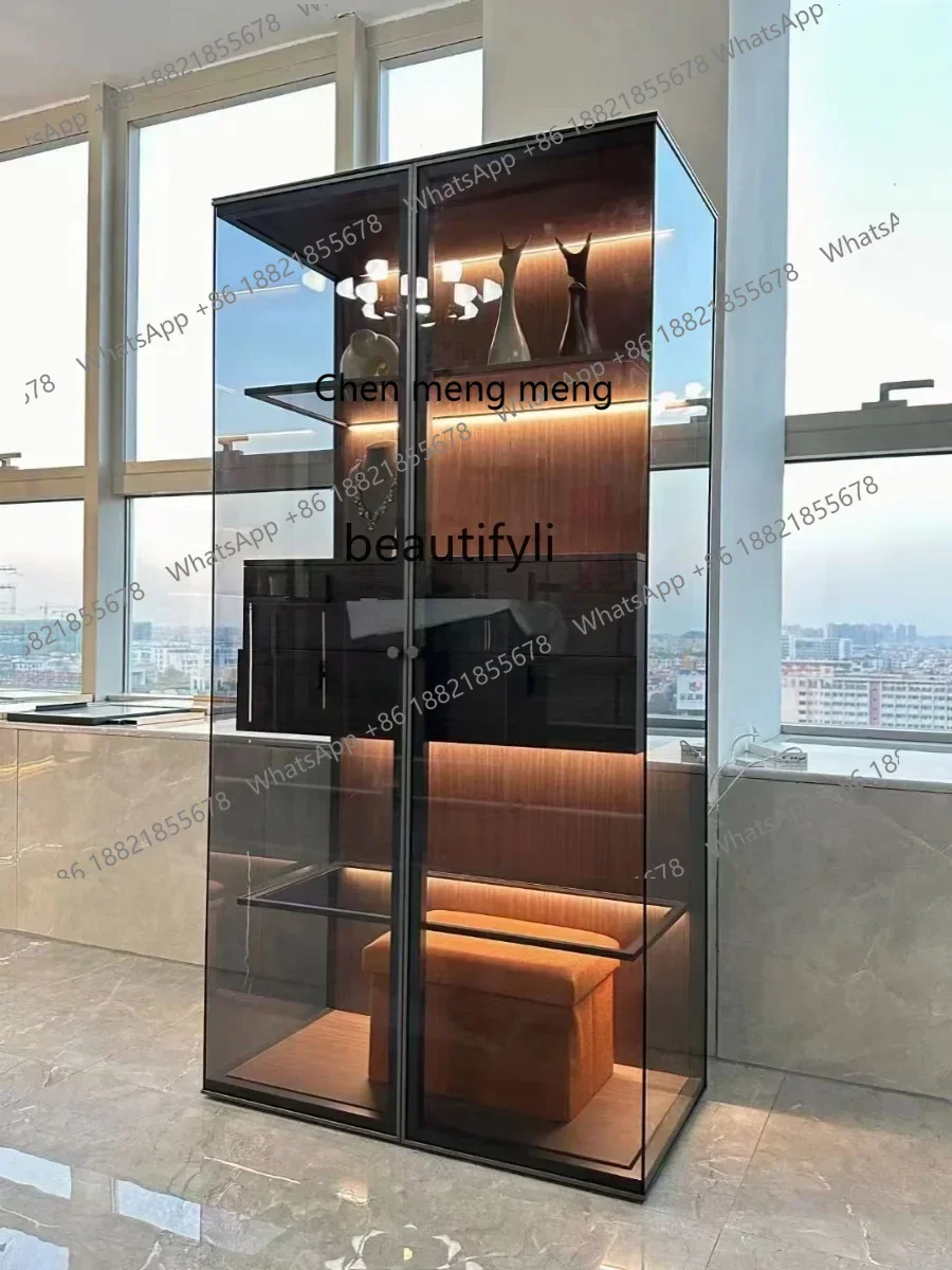 Italian minimalist aluminum alloy glass wine cabinet living room decorative cabinet