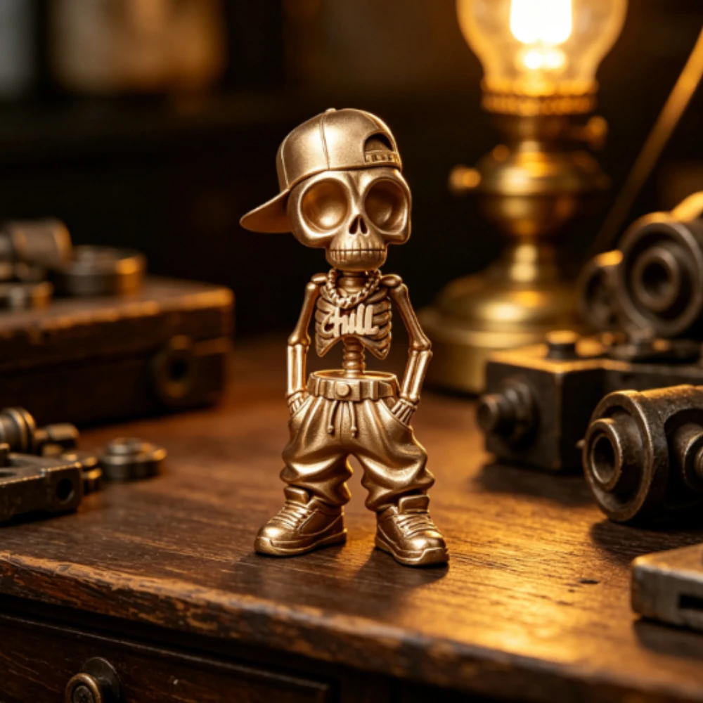 Cool Hip‑Hop Skeleton Figurine 3D‑Printed Street Style Leisurely Skeleton Statue Desktop Ornament Trendy Collectible Decor Gifts
