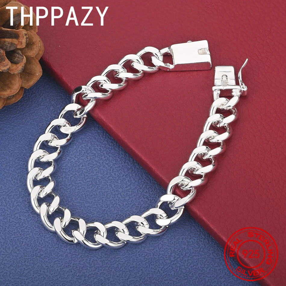 

THPPAZY 925 Sterling Silver Bracelet 10mm Cuban Chain Fashion Versatile Jewelry Birthday Party Gift For Male Friend 8-Inch Chain