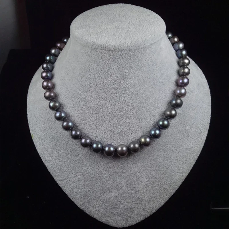 

10-11mm Big Pearl Necklace For Women,Natural Freshwater Black Pearl Necklace 925 Silver party Jewelry fine