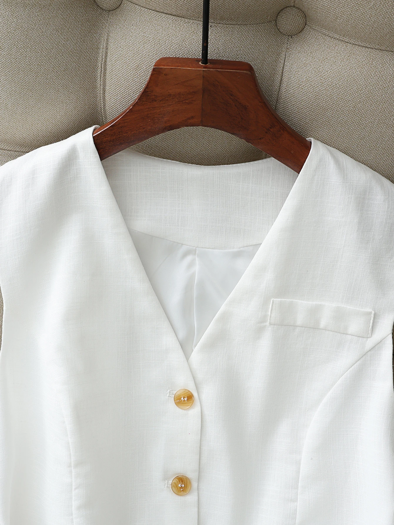 Colete feminino de mistura de linho, colete sem mangas com decote em V, colete leve sob medida para escritório casual de negócios