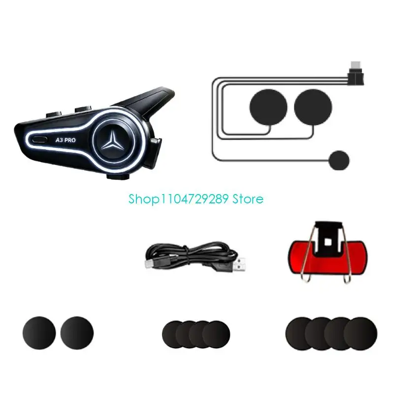 D8KE Rechargeable Motorcycle Communication Headset with Wireless Intercom, Music Playback, Voice Calling, and Navigation Prompts