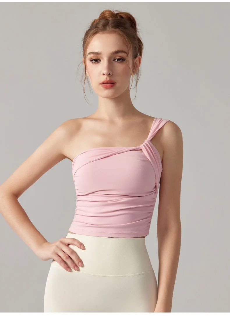 Ein-Schulter-Yoga-BH für Damen, stoßfeste, hochintensive Sportunterwäsche, feste Cups, Lauf-Fitness-Weste, Yoga-Bekleidung, Oberteil-Set – Detail 5