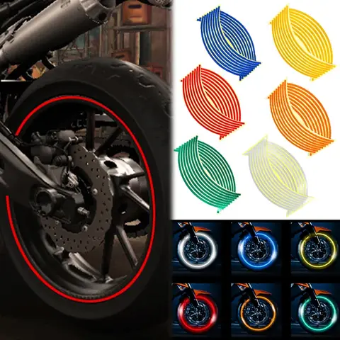 16PC/set Reflective Motorcycle Car Wheel Tire Stickers Reflective Rim Tape Strips for Motorcycle Car Decals for Yamaha Kawasaki