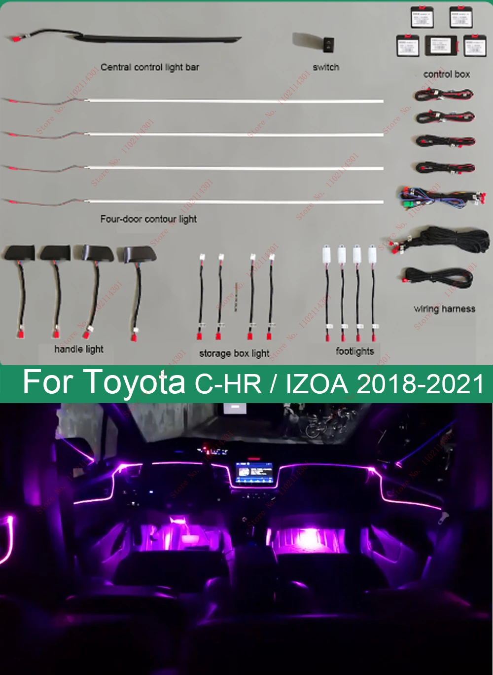 

For Toyota CHR C-HR/ IZOA 2018-2021 64colors dedicated Atmosphere Light LED Footwell Central control lamp Full car Ambient light