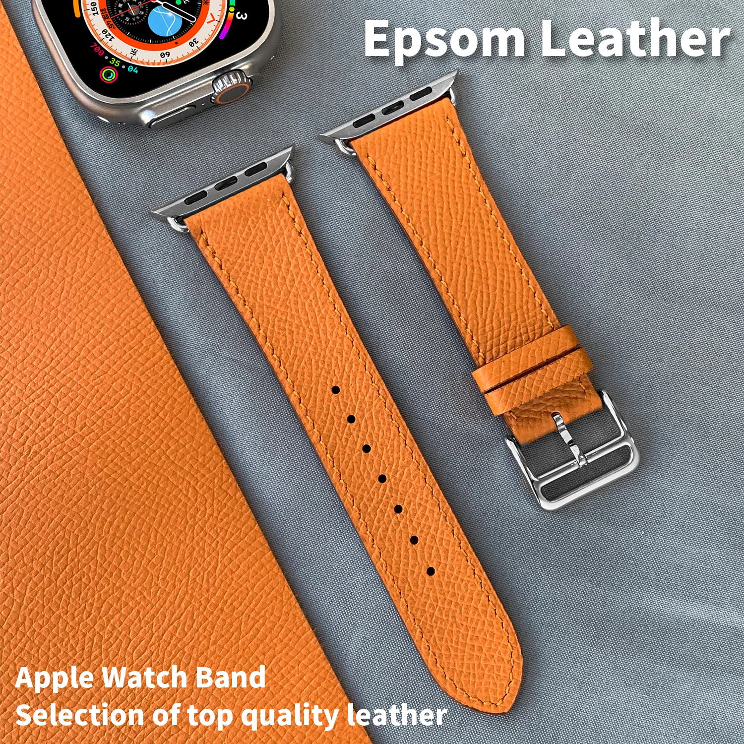 2025 New Quality Calfskin Leather Epsom Leather Single Tour Band For Apple Watch 10 9 8 7 6 Se Iwatch Ultra 2 Strap