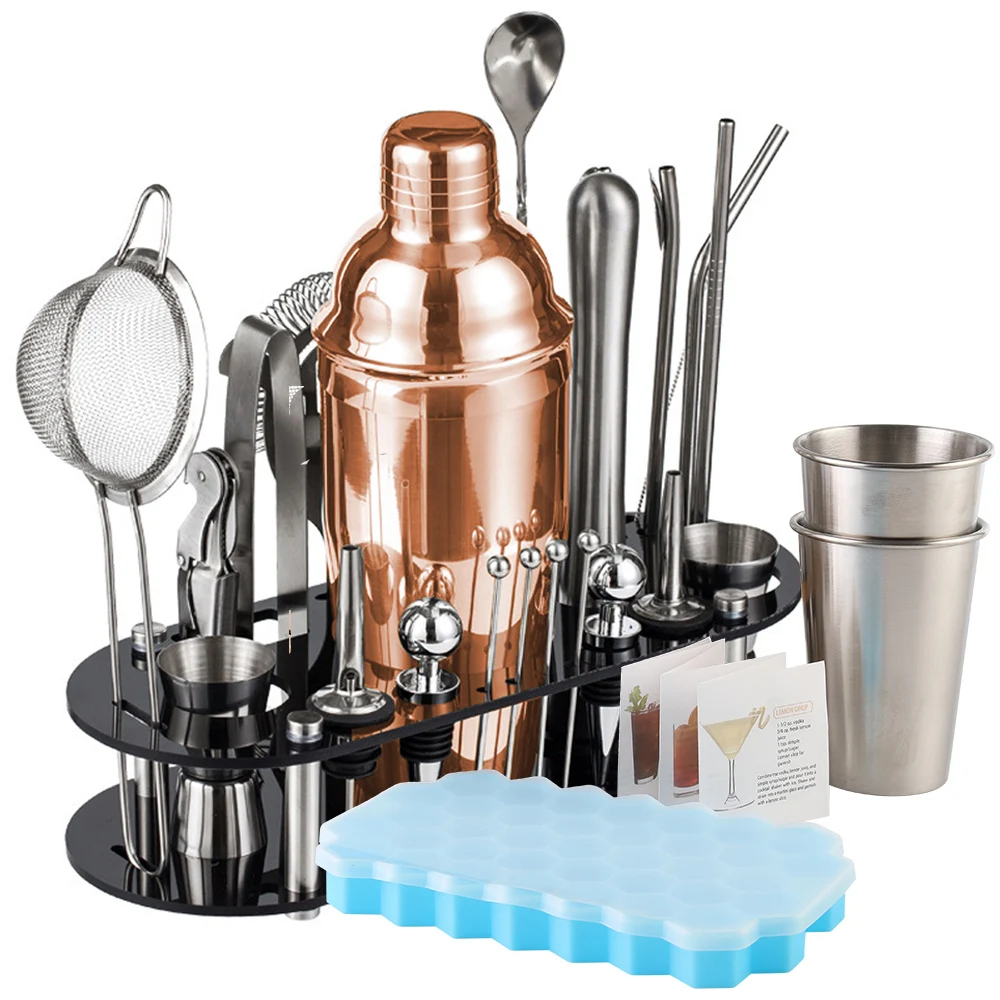 26pcs Boston Cocktail Shaker Set Bartender Kit Cocktail Utensils Bar Shaker Set Home Bar Accessories WIth Ice Cube Mode Cups