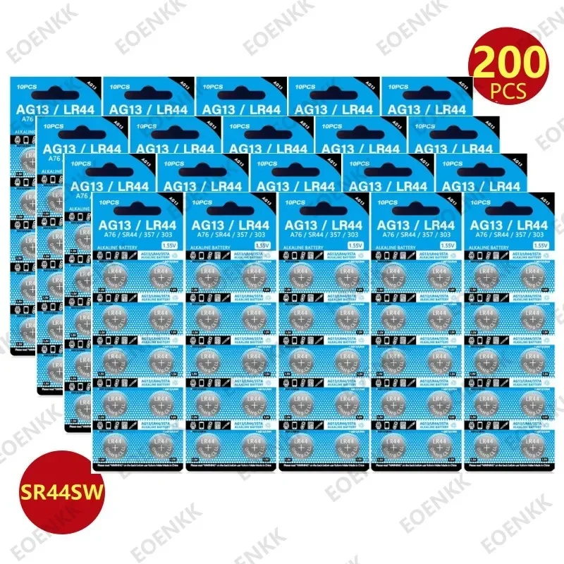 

200PCS AG13 LR44 A76 1.55V Button Batteries For Watch Toys Remote L1154 SP76 pila SR44 LR1154 357 303 Cell Coin Alkaline Battery